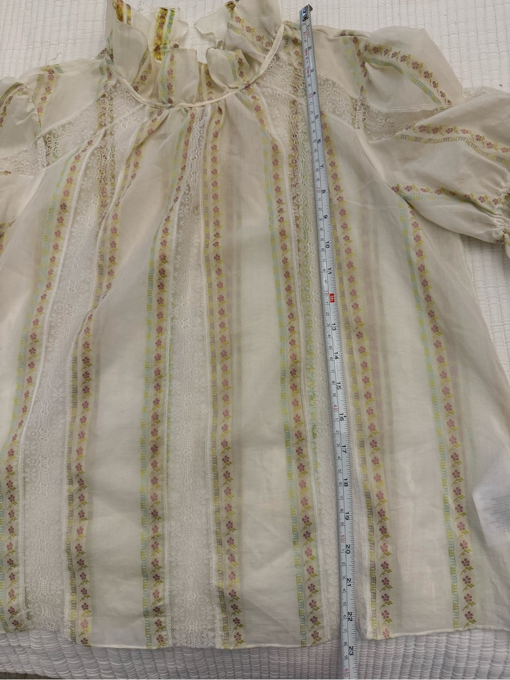 Sandro Cream Striped Ruffle Neck Blouse - Picture 2 of 6